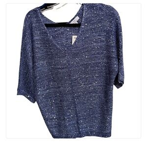 H by Halston size XL blue sequin sweater V-neck 3/4 sleeve NWT